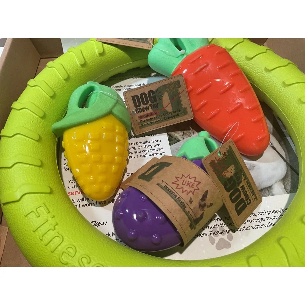 Dog Chew Toys Interactive Squeaky Fitness Ring Corn Carrot Eggplant Perfect Gift